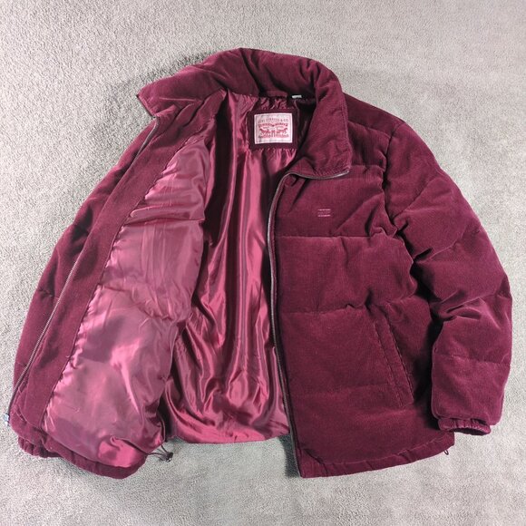 Levi’s Strauss Mens XL Corduroy Puffer Jacket Burgundy Maroon Winter - Picture 2 of 11